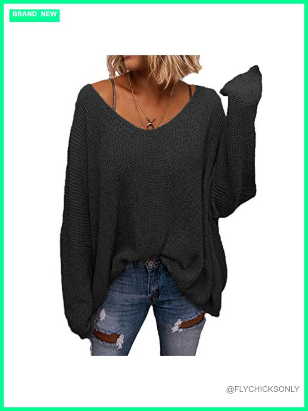 Waffle Knit V Neck Long Sleeve Oversized Pullover Sweater Top